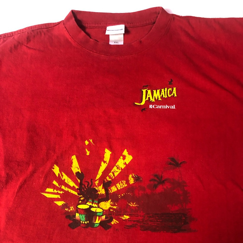 Carnival Jamaica Red Vacation T-Shirt Cruise Line Rare Jamaican Rasta